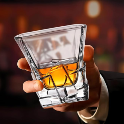 BARRAID Crystal Whiskey Glass(Set of 6), Geometric Design, Rocks Glass 300 ml Each