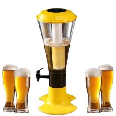 Barraid Beer/Liquor/Wine/Vodka/Whiskey/Beverage Tower Dispenser/Decanter with Tap, LED Light Ice Tube Cooling System, Capacity 3L YELLOW