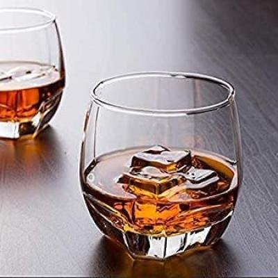 BARRAID Crystal Whiskey Glasses,(Set of 6) Round Glass with Square Pattern Base 280 ML