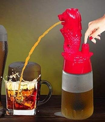 BARRAID Singapore Lion Shape Red Liquor Whiskey/Wine Decanter Aerator Dispenser | Button Press | Bar Accessories for Home | Ideal for Gifts | Perfect Gifts for Boyfriend, Husband, Boss (500 ml)
